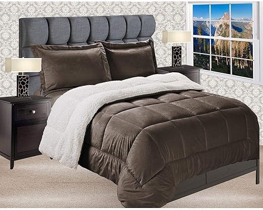 Amazon Com 3 Piece Brown Gray Sherpa Comforter Set King Mink