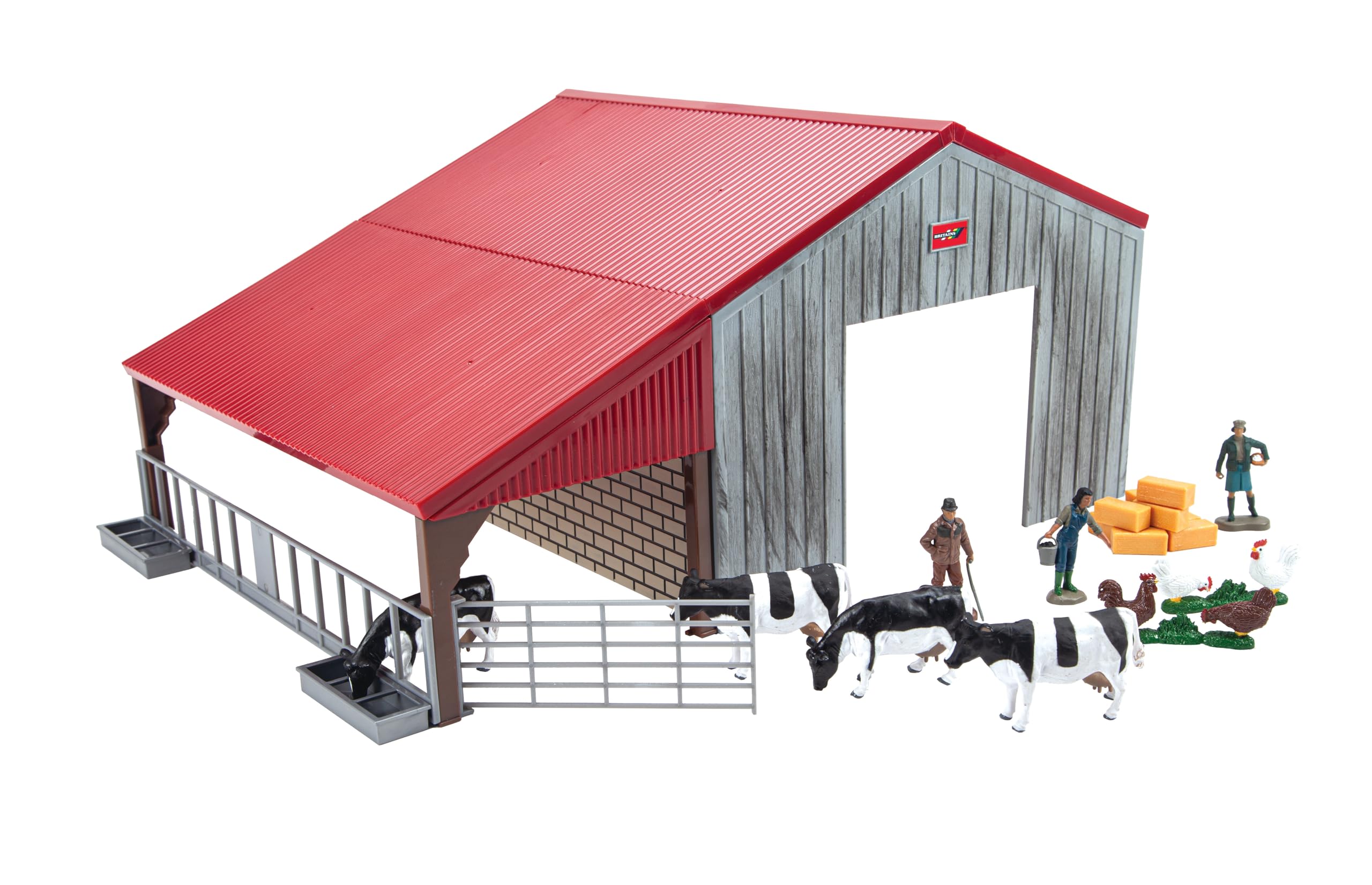 Britains Farm Building Playset - Includes Building, Farming Family and Farm Animals Figures, Hay Bales - Suitable for Ages 3+ Years