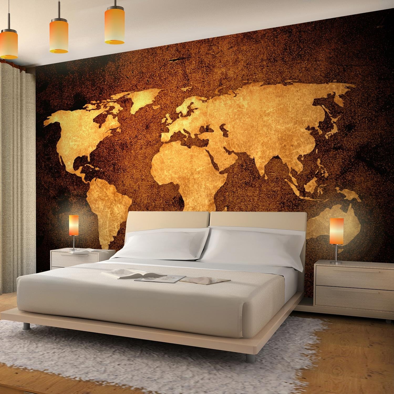 Runa Art Photo Wallpaper World map Antique 352 x 250 cm Non-Woven Wall Art XXL Moderne Living Room Bedroom Orange Brown 9015011c - Image 4