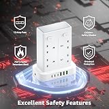 toomke 8 Way Tower Extension Lead with USB C & USB A, 1.8m, 4 Independent view 5