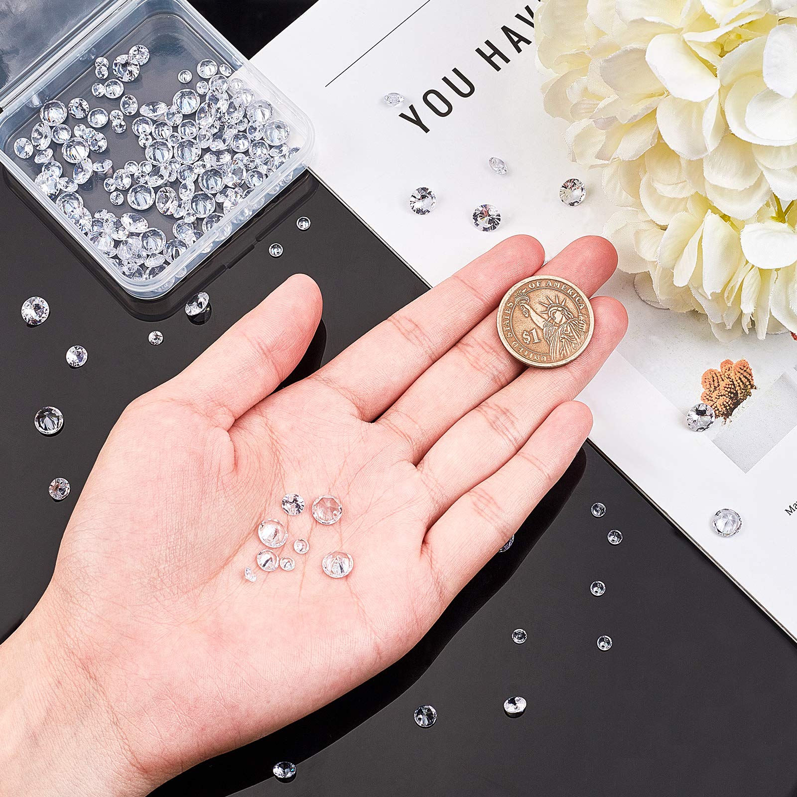 PH PandaHall PandaHall 150pcs Diamond Shape Cubic Zirconia Stone 3 Sizes Small Clear Faceted Loose Beads CZ Stones Pointed Back Cabochons for Earring Bracelet Jewelry Making, 4~8mm, with Predrilled Hole