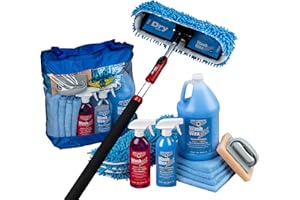 Aero Cosmetics Waterless RV Aircraft Boat Wash Wax Mop Kit with Deluxe Pole 3' 9" to 9' No Ladder Needed, Wash, Wax, Dry, Anywhere, Anytime, No Restrictions