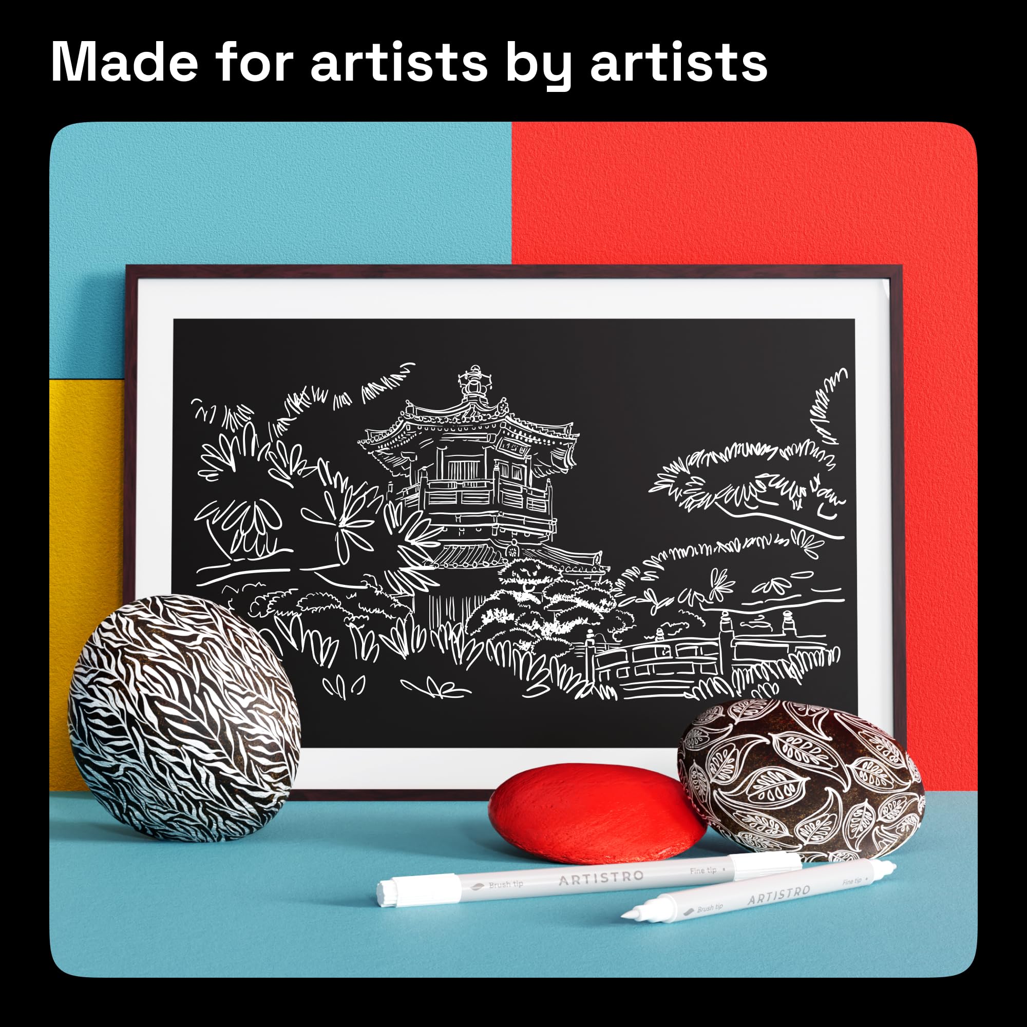 ARTISTRO 2 White Dual-Tip Acrylic Paint Pens - Multisurface Markers for Glass, Rock, Fabric, Wood, Plastic & More - 1 mm Fine & Brush Tips