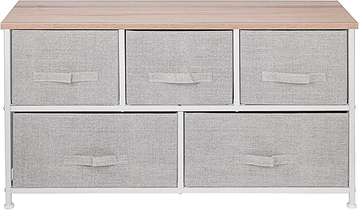 Amazon Com Happybuy 5 Drawer Storage Organizer Unit With Fabric Bins Bedroom Play Room Entryway Hallway Closets Steel Frame Mdf Top Dresser Storage Tower Fabric Cube Dresser Chest Cabinet Beige Wide Home Kitchen