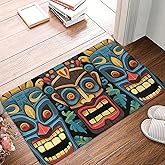 Front Door Mat Absorbent Welcome Mats for Entryway Colorful Tiki mask Pattern Doormat Indoor Outdoor Rugs Non-Slip Area Rugs 