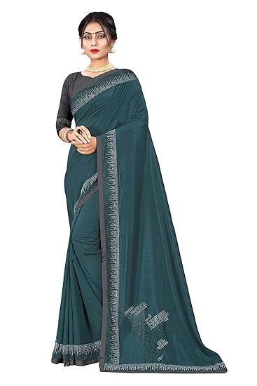 Shiv Textiles Womens Silk Blend Saree With Blouse (kc-64-rama_Rama Green)
