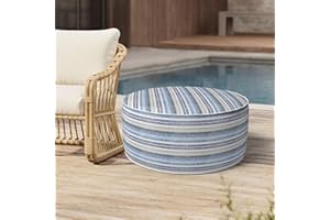Melody Elephant Outdoor Inflatable Stool Ottoman, All Weather Portable Footrest Stool, Furniture Stool Ottomans for Home Garden Beach, D31”xH14”, Stripe Layered Blue