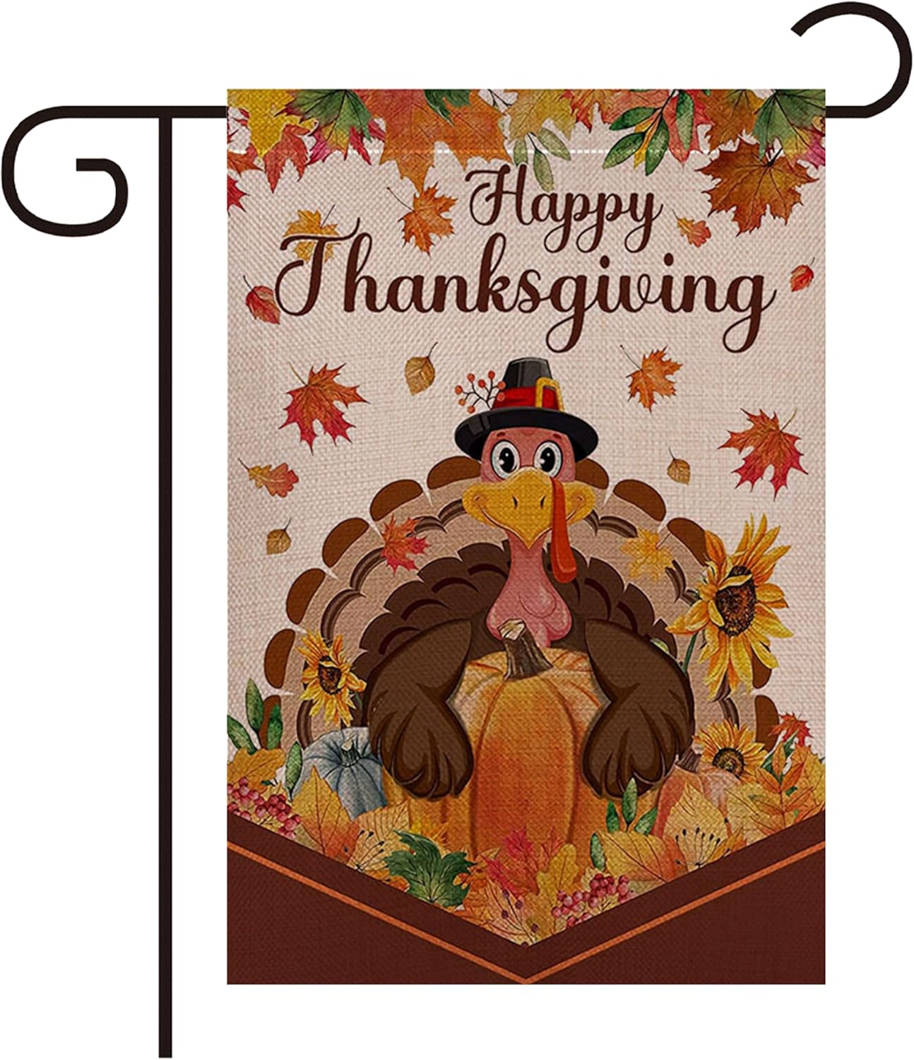 Flags - Fall Thanksgiving Garden Flag 12x18 Inch, Double Sided for Outside Burlap Give Thanks Turkey Seasonal Autumn Yard Decoration (Thanksgiving Garden Flag A)