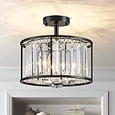 AGV LIGHTING CL005BB K9 Crystal Semi Flush Mount Ceiling Light Fixture, Modern Design, E12 Base 3-Lights, D13 x H15, Chrome &