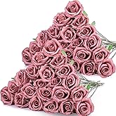 Hotop 40 Pcs Rose Artificial Flowers Bulk with Long Stem,Realistic Silk Fake Roses Bouquet for Home Wedding Centerpieces Party Table Decoration Valentines Gifts(Dusty)