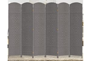 Duraspace 6 Panels Room Divider 6 FT Tall Weave Fiber Privacy Screen Freestanding Double Hinged Folding Screen Extra Wide Room Dividers for Patio Privacy (Gray)