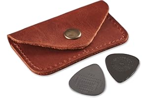 GMAKIN Leather Guitar Pick Holder, Guitar Pick Holder Case Bag, Plectrum Case Bag, Pick Cover, Gift for Guitar Players (Cognac)