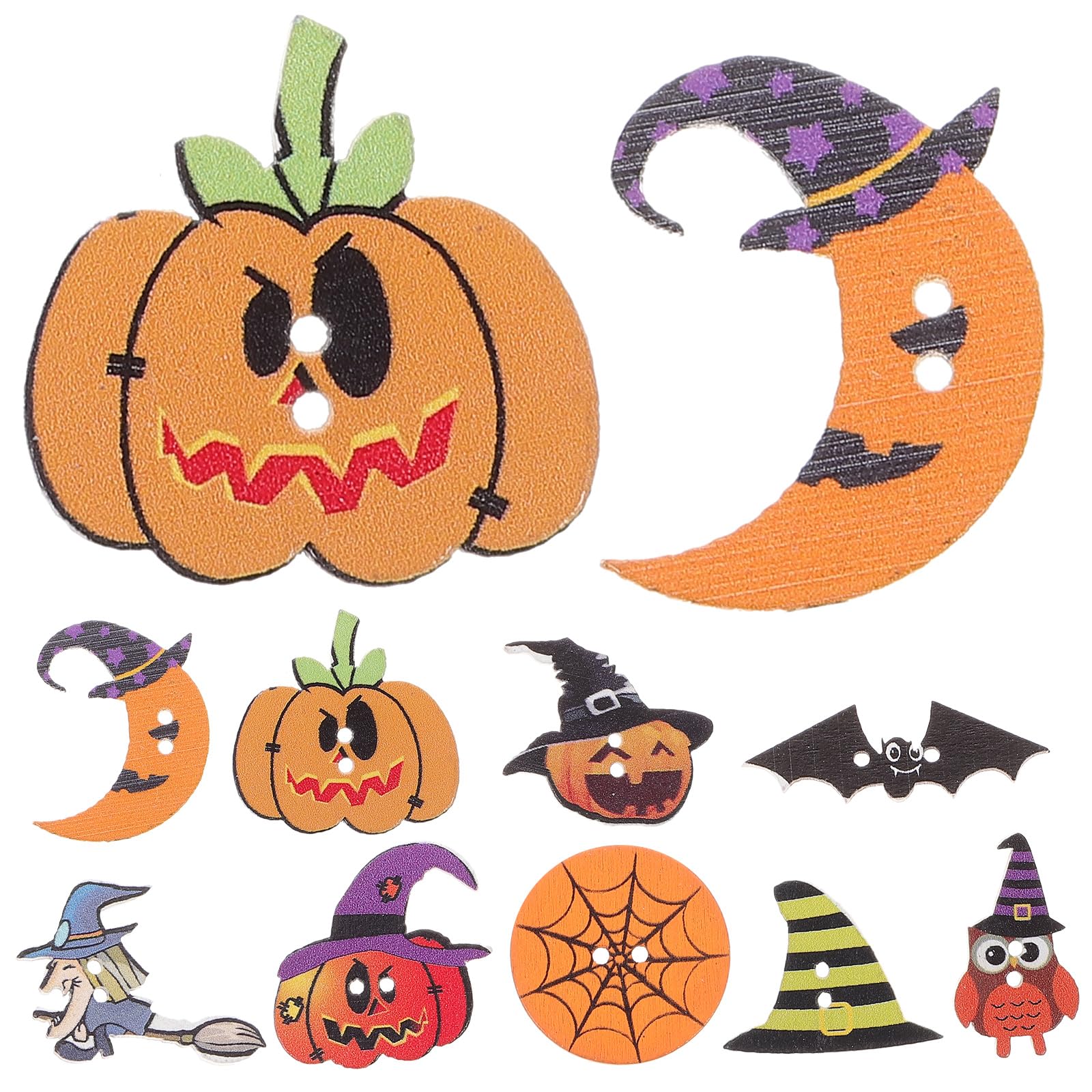 100 Pcs Halloween Wooden Buttons,2-Hole Sewing Buttons with Pumpkin Bat Shaped for Sewing Crafting Halloween Decoration