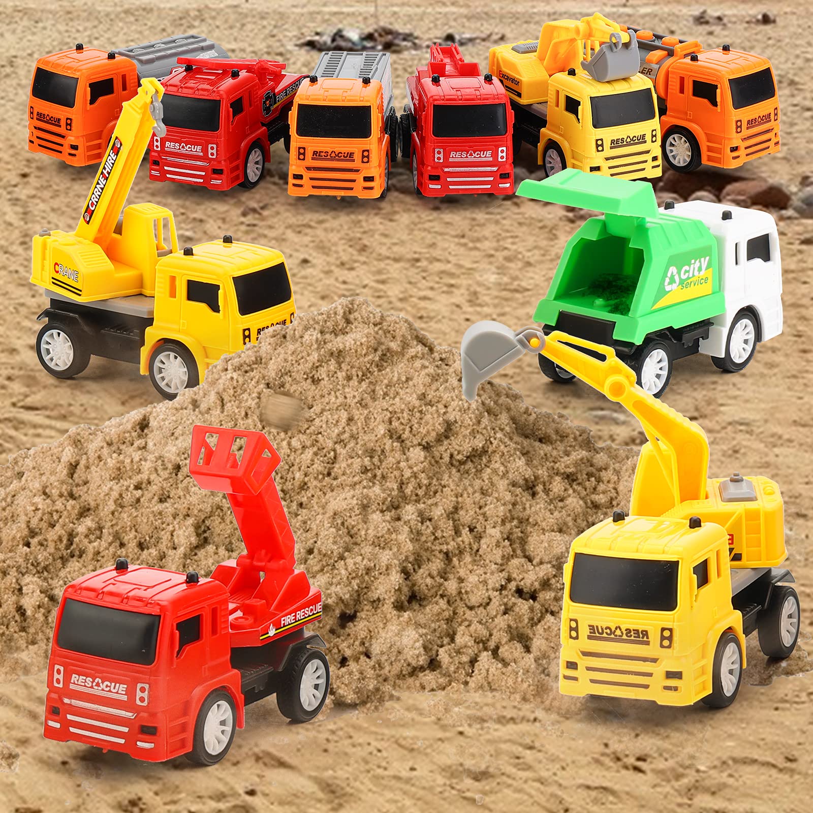3 otters 12PCS Pull Back Cars, Construction Vehicle Toys for Easter Eggs Hunt, Easter Basket Stuffers Fillers, Easter Kids Party Favor, Easter Classroom Prize Supplies
