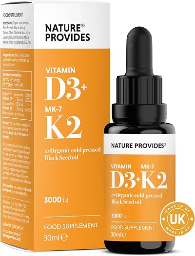 Nature Provides Vitamin D3 K2 MK-7 in Organic Black Seed Oil 30ml