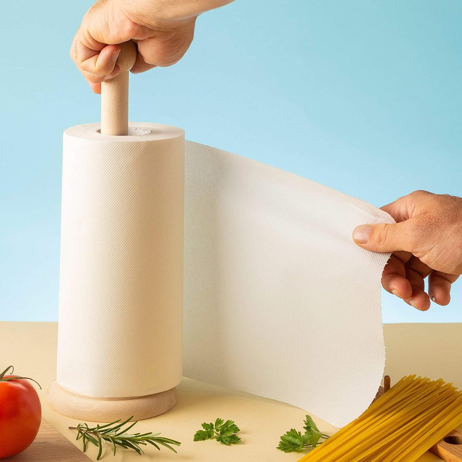Tuuli Wooden Paper Towel Holder for Tissue Roll - Beechwood Holder 35 x 12 cm, Beige - Image 4