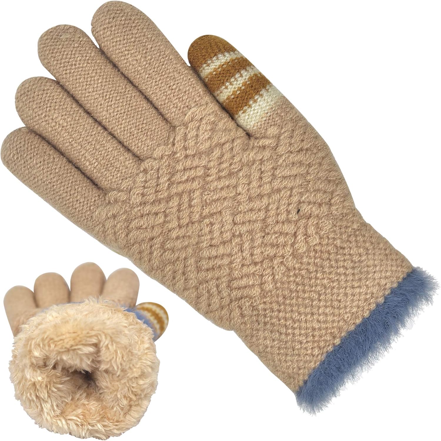 Winter Gloves for Boys Girls Kids Warm Knit Thermal Cable