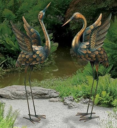 Chsgjy Large Copper Patina Flying Crane Pair Sculpture Heron Bird Yard Art Metal Statue Home Garden Decor Amazon De Garten