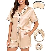ALHAVONE Silk Satin Pajama Sets for Women Ruffle Pajamas 2-Pcs Short Sleeve Button Down Bridesmaid Pajama PJ Sleepwear Lounge