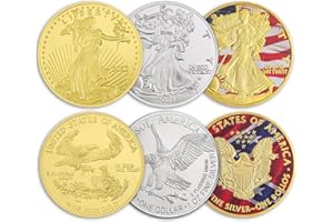 SINBDLAI 3pcs American Gold & Silver Eagle Coins, 2022-2024 Fine Gold & Silver Eagle Commemorative Coins, Statue of Liberty Gold Plated and Silver Plated Edition Collection Coin, Craft Decorations Collections