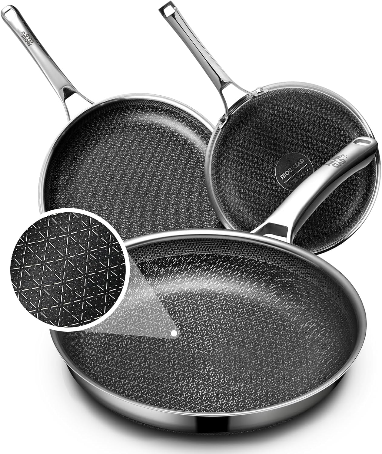 Photo 1 of OATOFP Non Stick Frying Pans Set, Hybrid Skillet Set Nonstick (8+10+12inch), Pans for cooking, PFOA Free Stainless Steel Kitchen set, Dishwasher and Oven-Safe Cookware Sets