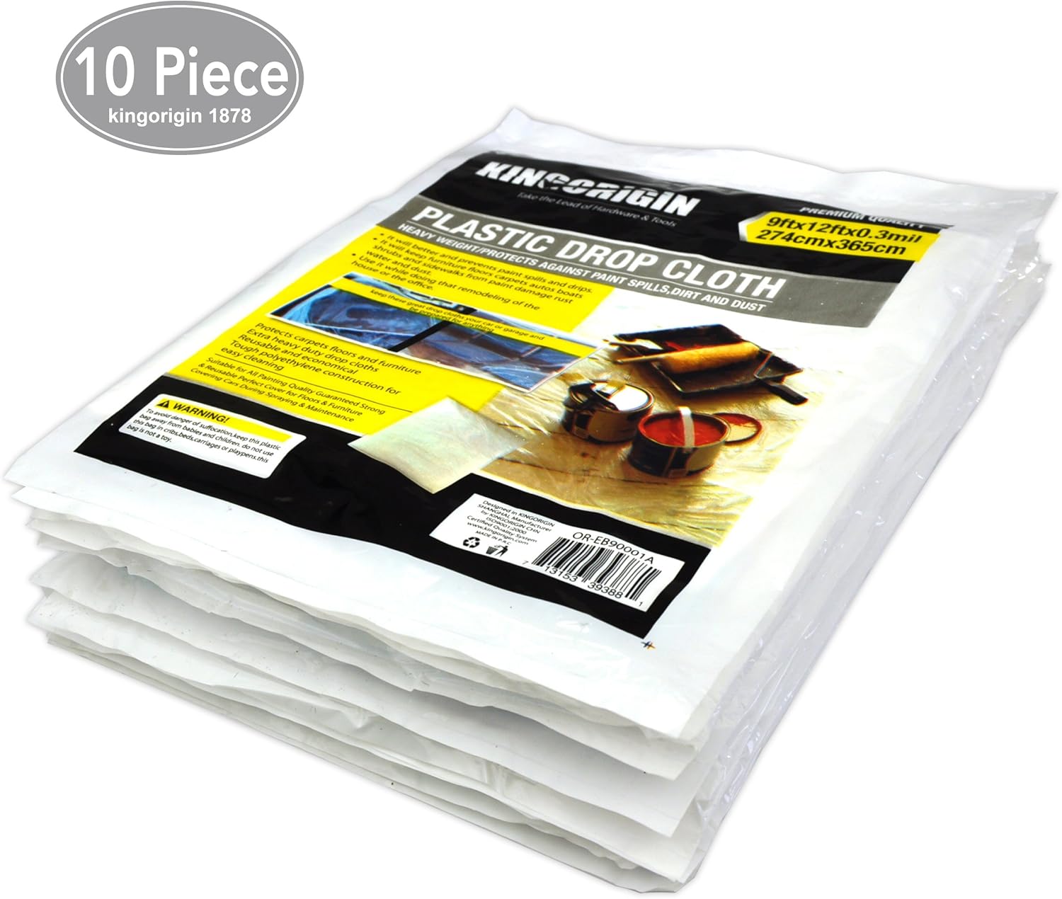 KINGORIGIN 10 Piece Drop Cloth Sheet, Plastic Drop Cloth 9x12Feet 90004A, for Painting Supplies Couch Cover and Furniture Cover - - 