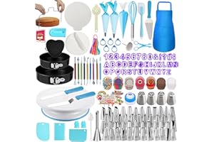 Makmeng 722pcs Cake Decorating Kit - Baking Supplies with Springform Pans, Cake Rotating Turntable, Icing Piping Bags and fro