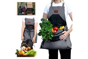 GRACE AND AUGUST Gardening Apron with Pockets for Women & Men - Garden Apron 7 Pockets & Internal Drawstring Bag - Great Gift