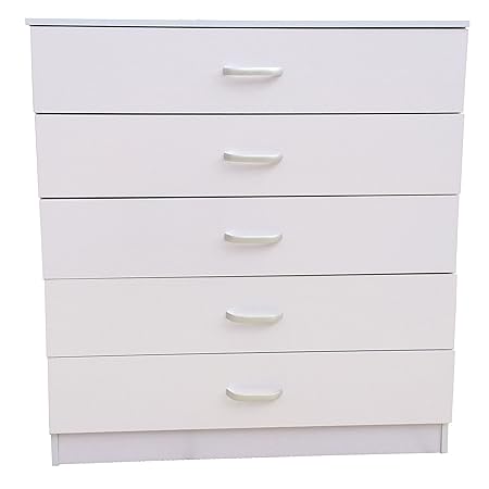 Redstone Kommode 5 Schubladen **Einzigartiges System um EIN Verbiegen der Schubladen zu Verhindern** (Weiß)