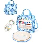 Telawsfun Embroidery Project Bag Organizer, Embroidery Supply Storage Bag with Removable Binder, Portable Carrying Tote for Thread Tools and Accessoriess, Bag Only