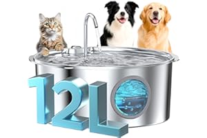 GROOKPET Dog Water Fountain for Large Dogs: Stainless Steel Dog Fountain Water Bowl - 3.2Gal/406oz/12L Super Quiet Big Cat Water Fountain with Visual Water Level -Great for Large Dogs Cats and Multi-Pet Home