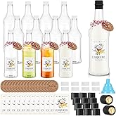 Baderke 12 Set Plastic Coquito Bottles 32 oz Plastic Clear Wine Bottles with Caps and Tags for Home Brewing Wedding Party Favors (Black)