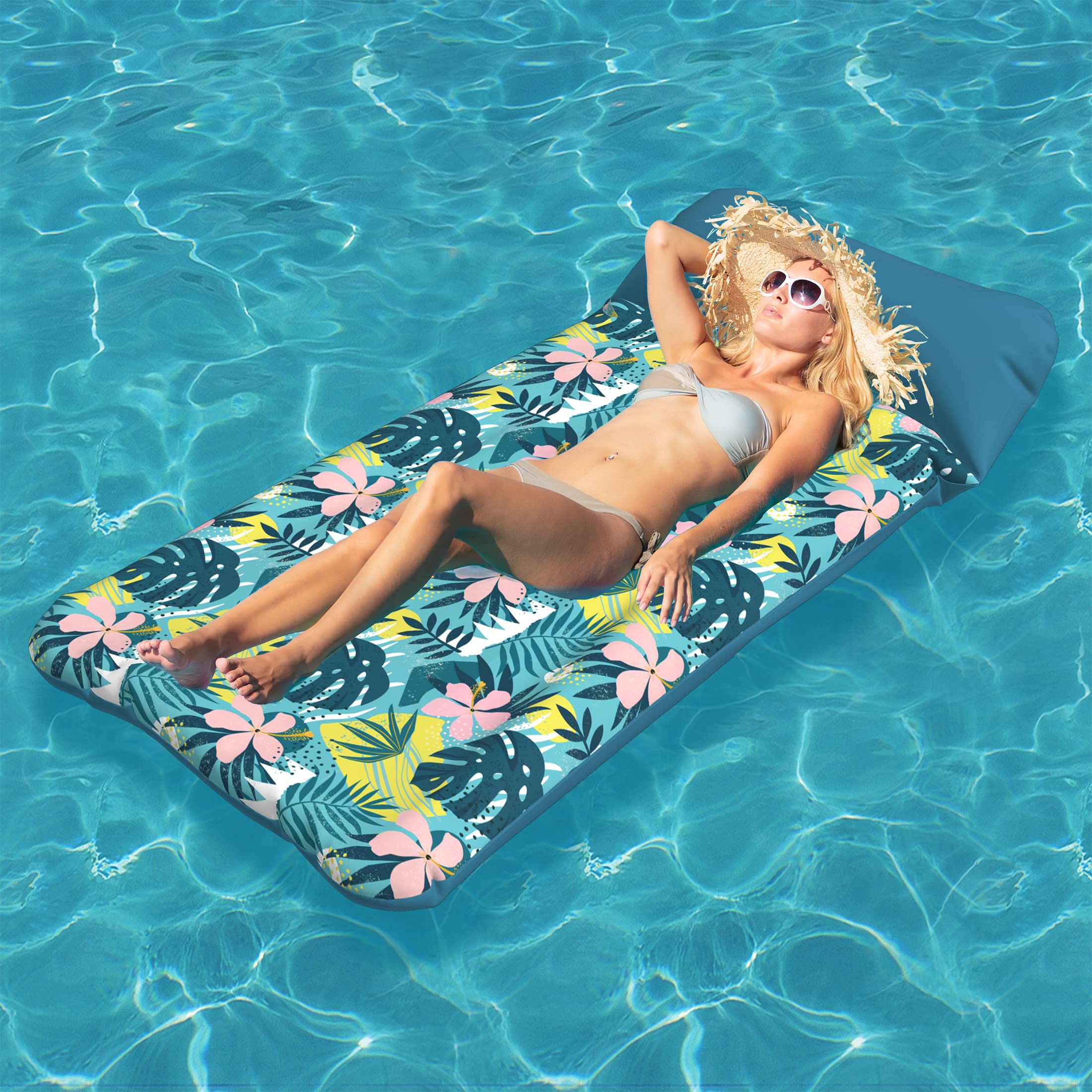 Oversized Pool Float Lounge Fabric-Covered 185 * 100cm, Inflatable Tanning Pool floaties for Adults, Pool Raft Lounger and Rafts & Inflatable Ride-ons for Party, Sea, Beach, Lake