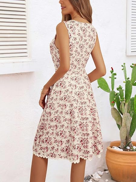 MSBASIC WOMENS DRESSES CASUAL V NECK WITH POCKETS SUMMER CUTE DRESSES FLORAL DRESS FOR WOMEN(FLORAL-3,SMALL)