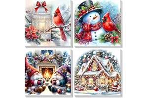 Bowetile 4 Pack Christmas Paint by Numbers Adult Kit Beginner, Paint by Number Cardinal Kits on Canvas with Frame, Peinture a