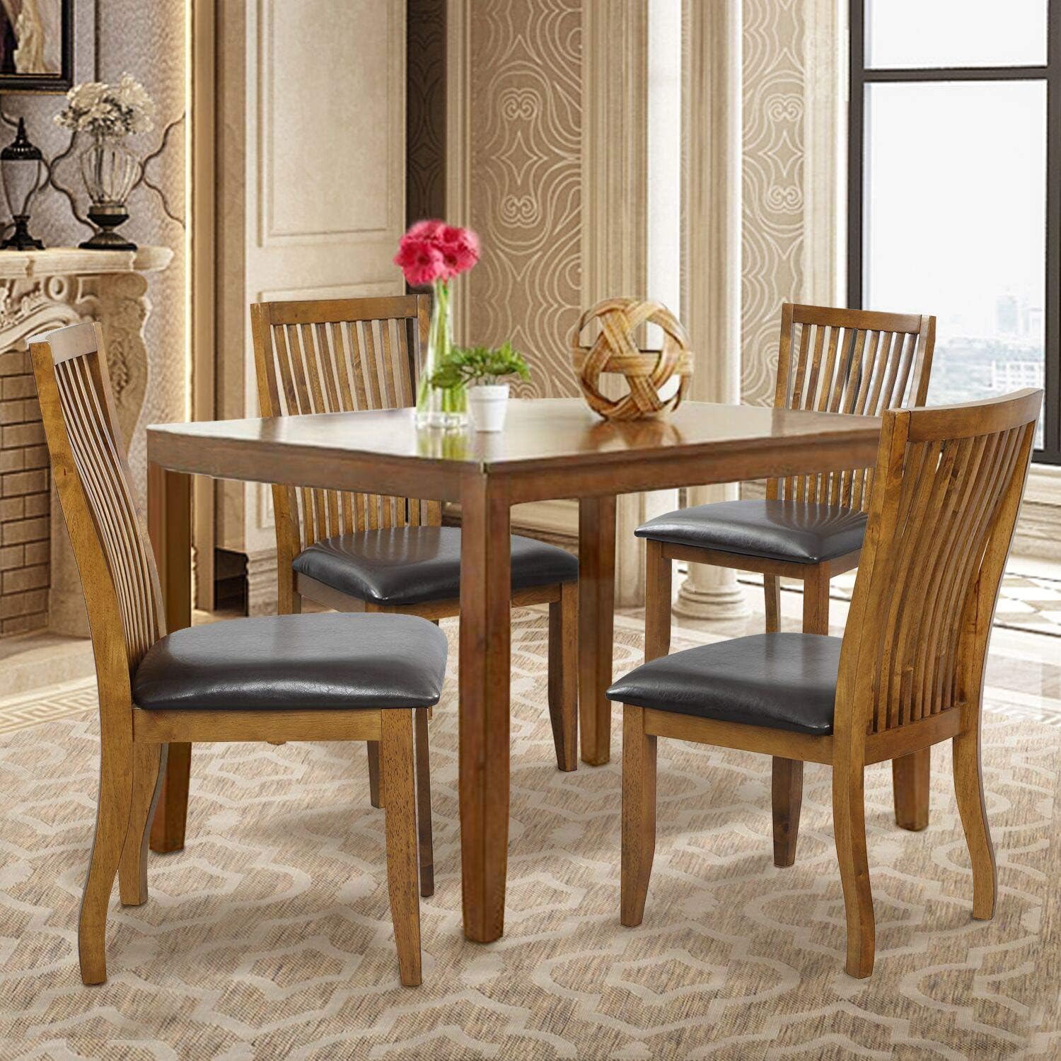Set of 4 Dining and Kitchen Chairs Dining Chair with PU Covered Cushion and Rubber Wood Legs, Dining Side Chair (Brown, Only Chairs)