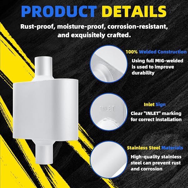 PICLAFE UNIVERSAL MUFFLERS SINGLE CHAMBER 3″ INLET 3″ OUTLET 17.3″ OVERALL LENGTH, ALUMINIZED STEEL PERFORMANCE MUFFLER FOR CARS, TRUCKS