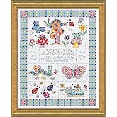 Janlynn 14 Count Bug in a Rug Birth Record Counted Cross Stitch Kit, 9-3/4-Inch by 12-3/4-Inch White