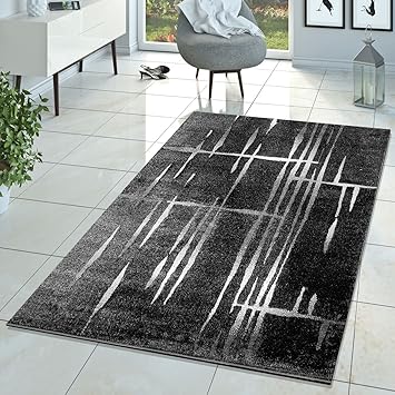 Tapis Moderne Salon Matrice Design Poils Ras Chiné Gris