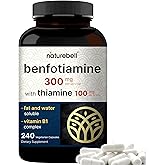 NatureBell Benfotiamine 300mg with Thiamine 100mg Per Serving | 240 Veggie Capsules – Essential Vitamin B1 Benfotiamine Supplement – Vegetarian Friendly