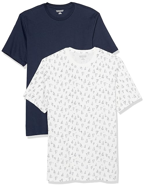 Amazon Essentials Men's Short Sleeve T-Shirts, Slim-Fit, Crewneck, Pack of 2, Navy/White Boat Print, XX-Large