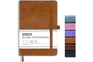 LEAGIM Blank Journal Notebook, A5, 192 Pages 100 GSM Thick Sketch Book for Women Men, Hardcover Leather Unlined Journaling for Work, Notebooks for Writing, 5.8 inches x 8.5 inches (Brown)