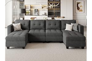 Belffin Reversible Storage Modular U-Shape Sectional Sofa Couch with Double Chaises Modular Sectional Sofa Set with Ottomans Fabric Dark Grey