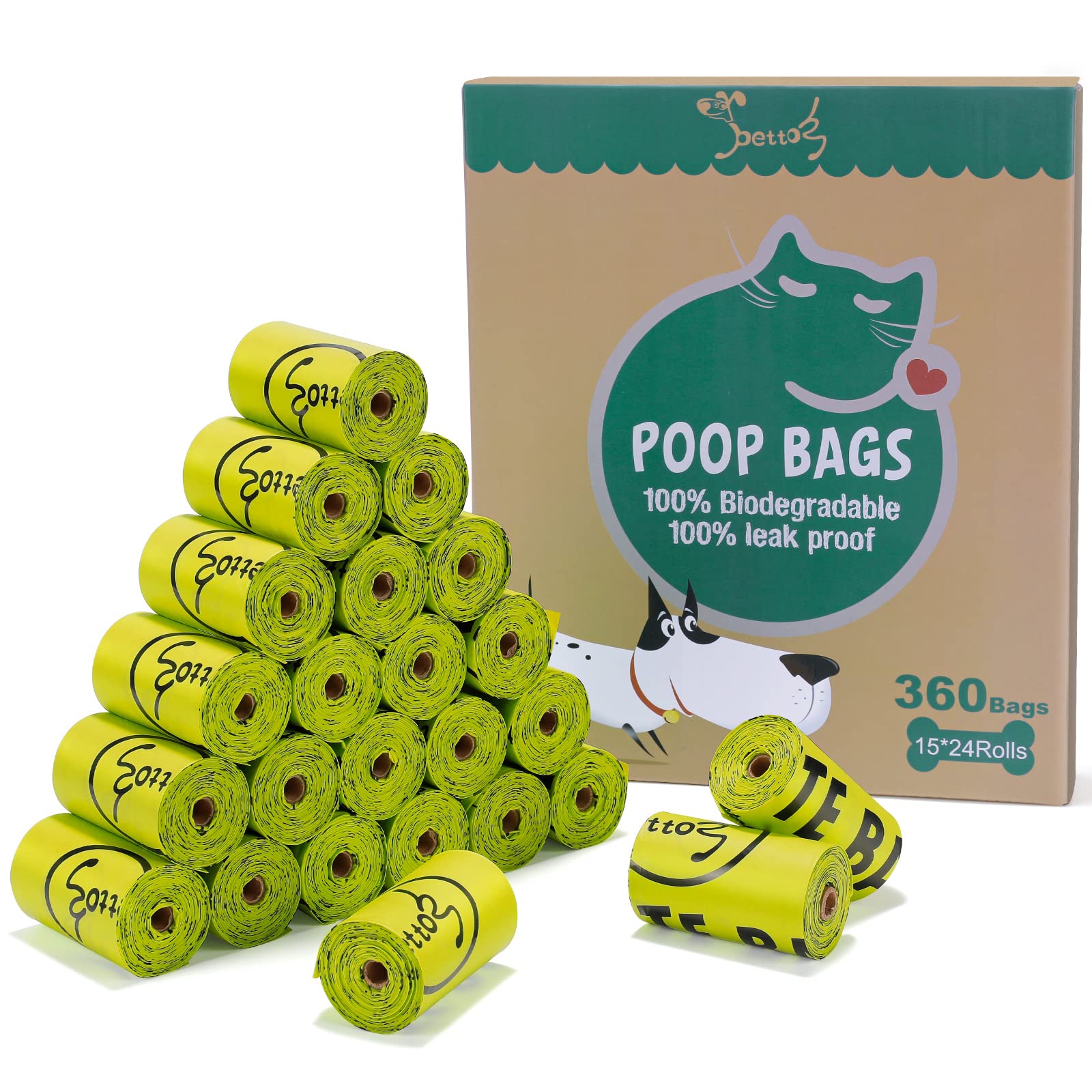 Dog Poop Bags, 360 Extra Large Poo Bags for Dog, 100% Biodegradable Unscented Dog Waste Bag, Thick, Leak-Proof, Earth Friendly Doggy Poop Bags, Each Poo Bag Measures 23x33cm