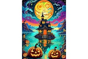 igoodom Halloween Diamond Painting Art Kit for Adults Castle Pumpkin Diamond Art Painting for Beginners 5D Full Drill Round Gem Art Painting for Crafts Home Wall Decor Gift 12x16inch