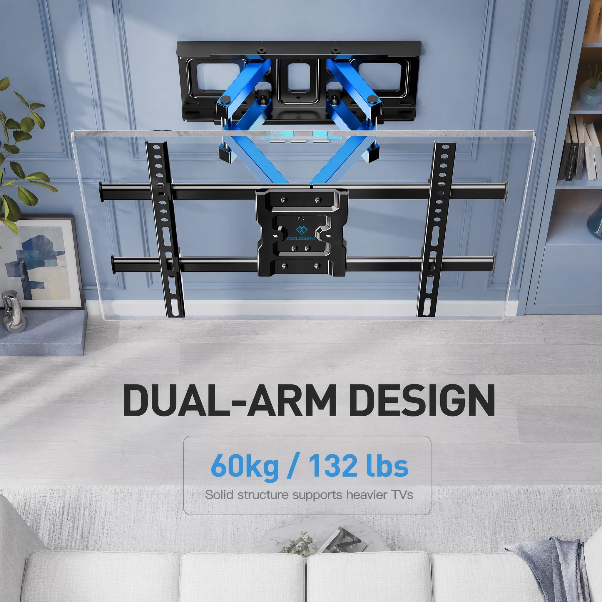 PERLESMITH TV Wandhalterung, für 37-85 Zoll Fernseher bis zu 60 kg, Schwenkbar Neigbar TV Halterung 55 65 Zoll, Wandhalterung Fernseher Max. VESA 600x400 mm 5
