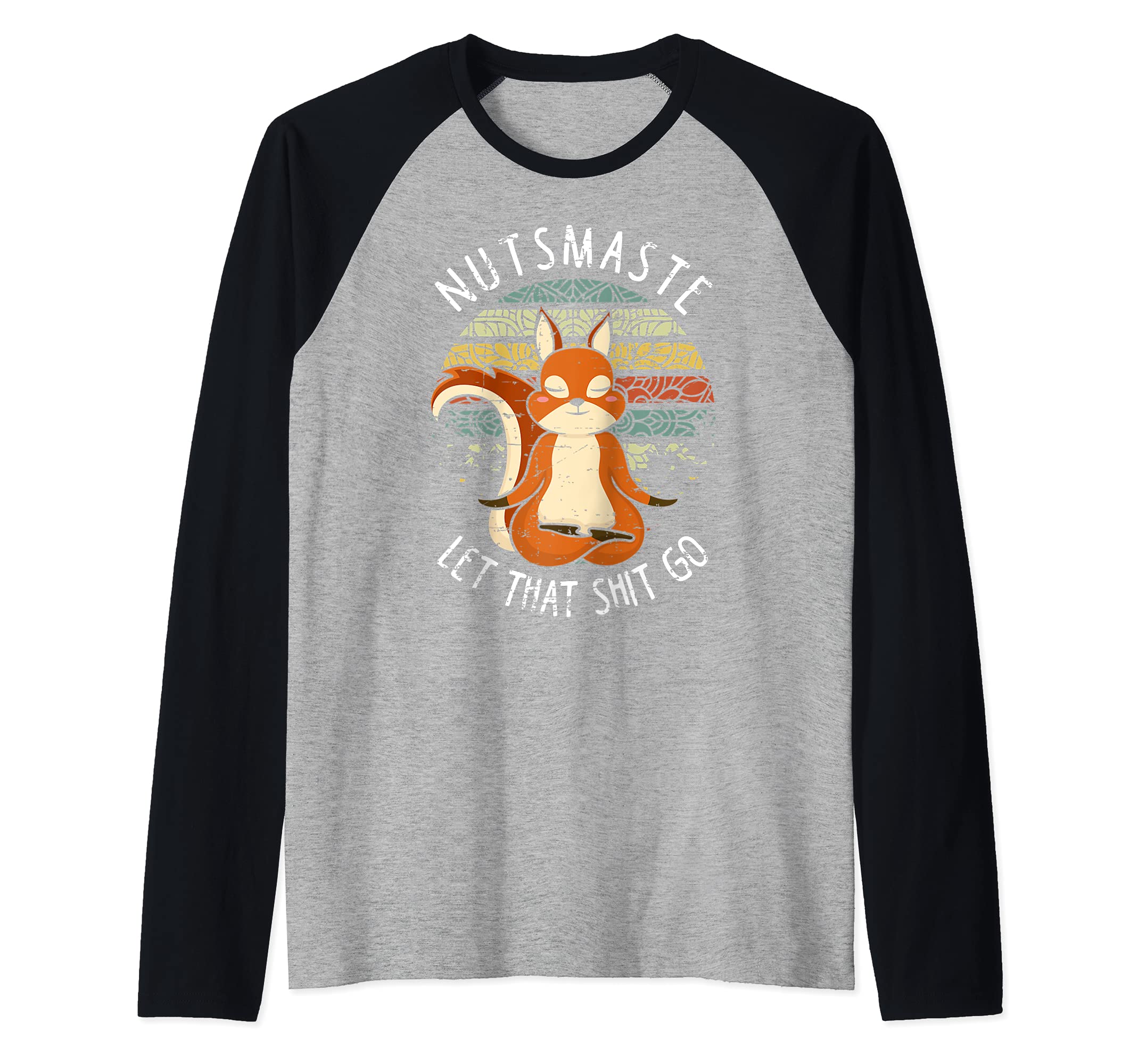 Squirrel Design Nut Masts Yoga Meditation Retro Vintage Raglan Baseball Tee