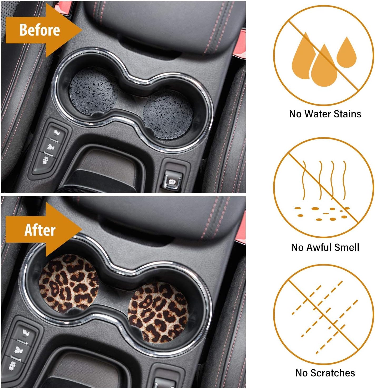  | 4 Pieces Leopard Car Coasters Cheetah Print Neoprene Cup Holder Coaster Leopard Car Accessories Rubber Cup Pad Mat for Car Living Room Kitchen Office to Protect Car and Furniture (2.95 Inches): Coasters
