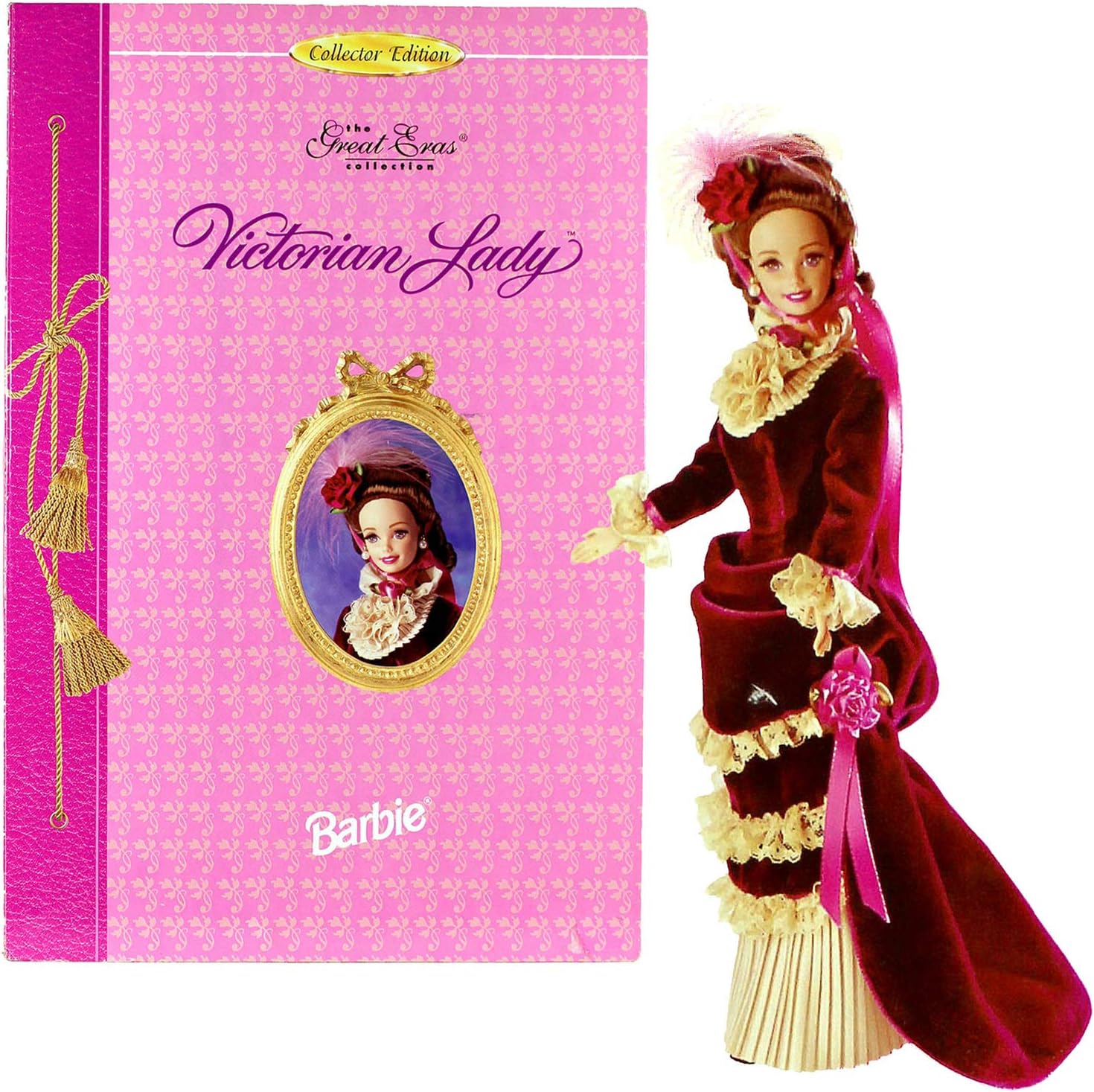 Year 1995 Barbies Collector Edition The Great ERAS Collection - Volume Eight Series 12 Inch Doll Set - Victorian Lady with Velvet Gown, Faux Pearl Earrings, Flower Headpiece, Shoes and Doll Stand