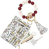 Bistup Wallet Keychain Wristlet for Women - Credit Card Holder Wallets Key Chain Ring Cute Design Slim Small RFID Coin Pocket Purse for Ladies Teen Girls Fashion Bids Flower